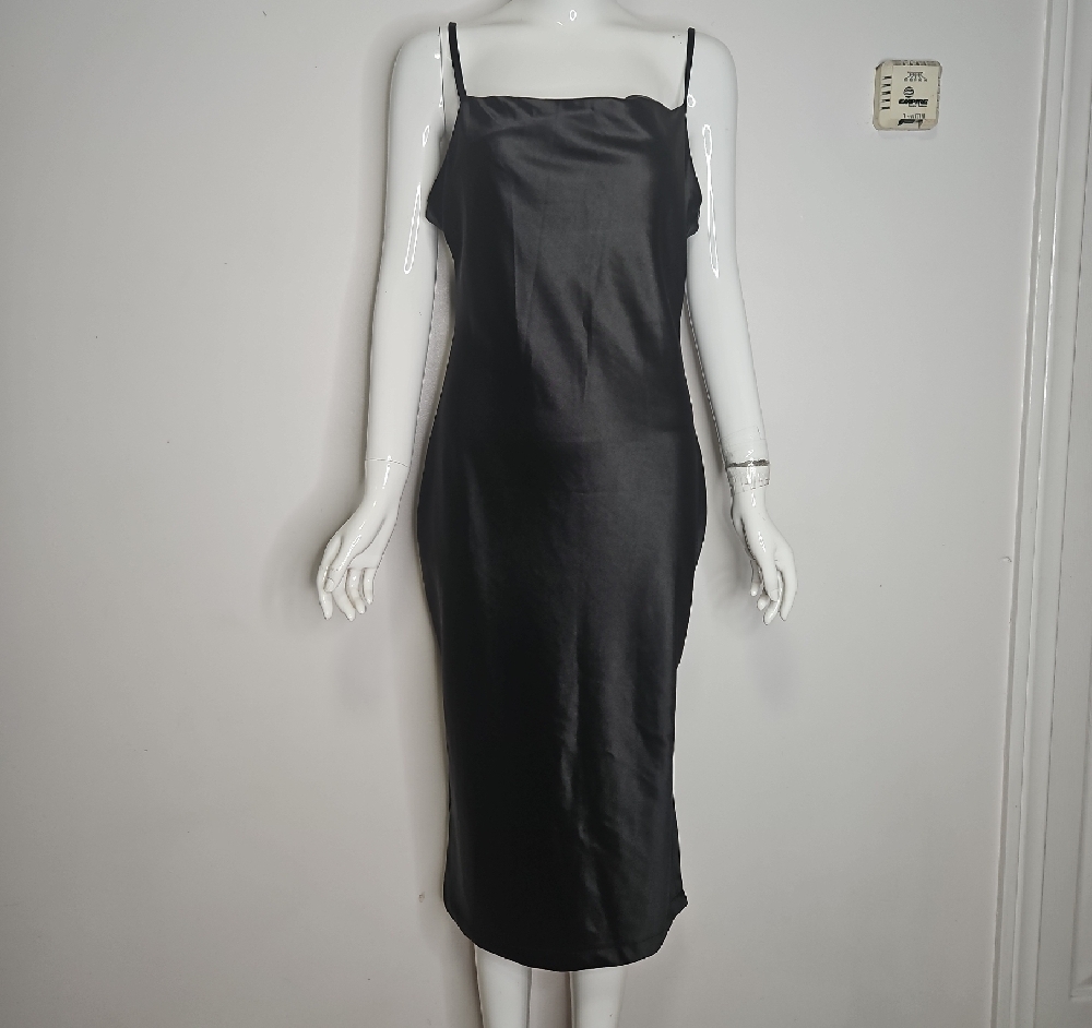 Gray Sleeveless Spaghetti Strap Slip Midi Dress